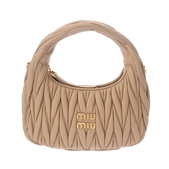 Miu Miu Handbags - Miu Miu Wonder Matelassé Leather Hobo Bag Beige Handbag